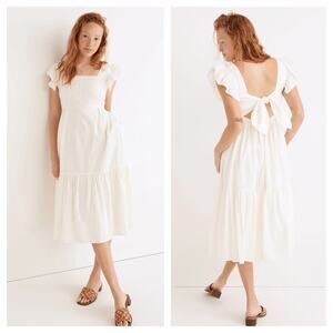 [Madewell] Cream Ruffle Strap Textural Striped Tiered Midi Dress Cutout Back 2X